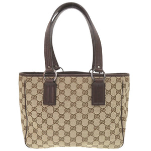 グッチ 113019 GGキャンバス レザー ベージュ ブラウン トートバッグ ハンドバッグ 0351【中古】GUCCI