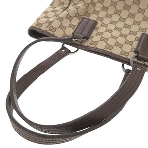 グッチ 113019 GGキャンバス レザー ベージュ ブラウン トートバッグ ハンドバッグ 0351【中古】GUCCI