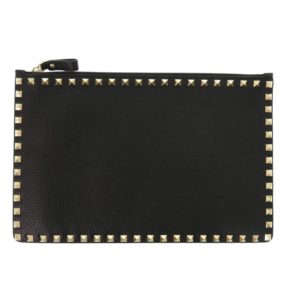 新品同様 ヴァレンティノ ガラヴァーニ ロックスタッズ UW2P0269VSH レザー ブラック クラッチバッグ 黒 0359【中古】Valentino Garavani