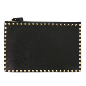 新品同様 ヴァレンティノ ガラヴァーニ ロックスタッズ UW2P0269VSH レザー ブラック クラッチバッグ 黒 0359【中古】Valentino Garavani