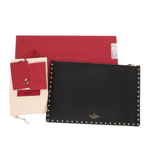 新品同様 ヴァレンティノ ガラヴァーニ ロックスタッズ UW2P0269VSH レザー ブラック クラッチバッグ 黒 0359【中古】Valentino Garavani
