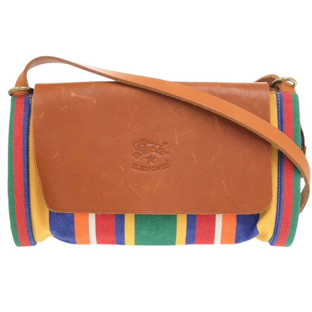イルビゾンテ ストライプ レザー/コットン マルチカラー ショルダーバッグ 0364【中古】IL BISONTE