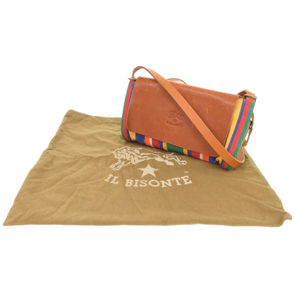 イルビゾンテ ストライプ レザー/コットン マルチカラー ショルダーバッグ 0364【中古】IL BISONTE