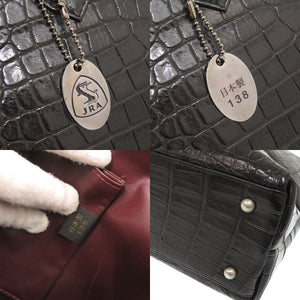 美品 JRA マットクロコ ブラック トートバッグ ハンドバッグ 黒 0383【中古】JRA