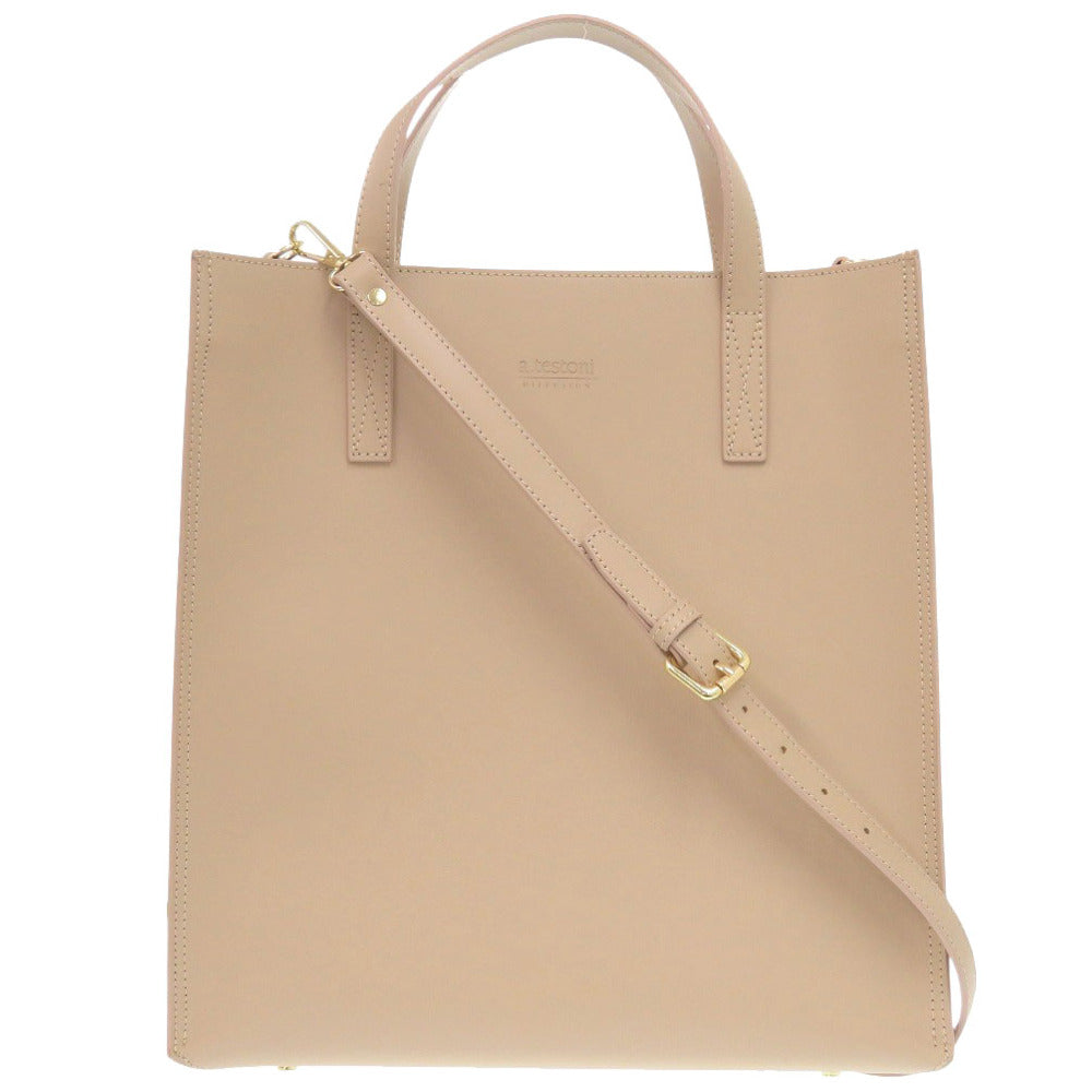 新品同様 ア テストーニ 2WAY レザー ベージュ トートバッグ 0390【中古】a.testoni