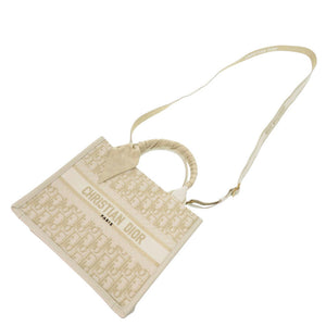 新品同様 クリスチャンディオール オブリーク ブックトート スモール キャンバス レザー ホワイト ゴールド 0416【中古】Christian Dior