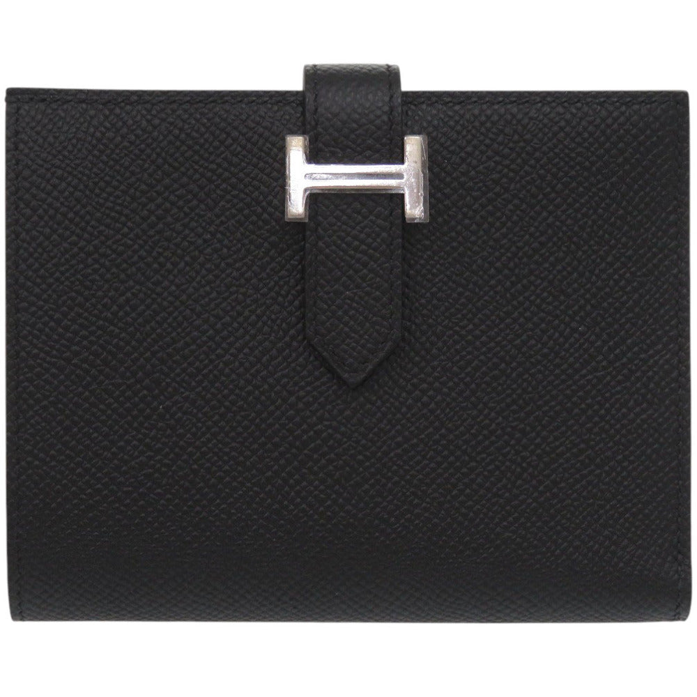 未使用 エルメス ベアンコンパクト ヴォーエプソン ブラック シルバー金具 B刻印(2023年製) 二つ折り財布 黒 0432【中古】HERMES