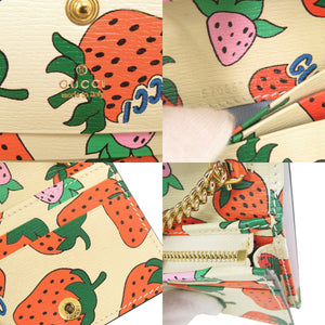 未使用品 グッチ ズゥミ ストロベリー 570660 レザー アイボリー 二つ折り財布 チェーンウォレット 0434【中古】GUCCI