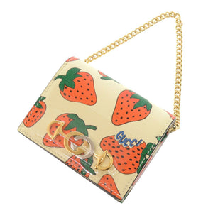 未使用品 グッチ ズゥミ ストロベリー 570660 レザー アイボリー 二つ折り財布 チェーンウォレット 0434【中古】GUCCI