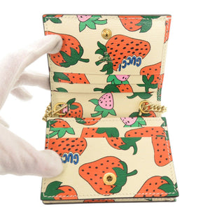 未使用品 グッチ ズゥミ ストロベリー 570660 レザー アイボリー 二つ折り財布 チェーンウォレット 0434【中古】GUCCI