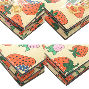 未使用品 グッチ ズゥミ ストロベリー 570660 レザー アイボリー 二つ折り財布 チェーンウォレット 0434【中古】GUCCI