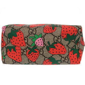 新品同様 グッチ GGスプリーム ストロベリーモチーフ 576217 ポーチ レザー マルチカラー コスメポーチ バッグ 0435【中古】GUCCI