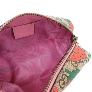 新品同様 グッチ GGスプリーム ストロベリーモチーフ 576217 ポーチ レザー マルチカラー コスメポーチ バッグ 0435【中古】GUCCI