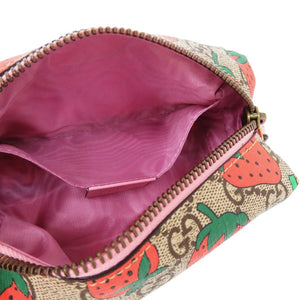 新品同様 グッチ GGスプリーム ストロベリーモチーフ 576217 ポーチ レザー マルチカラー コスメポーチ バッグ 0435【中古】GUCCI