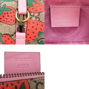 新品同様 グッチ GGスプリーム ストロベリーモチーフ 576217 ポーチ レザー マルチカラー コスメポーチ バッグ 0435【中古】GUCCI