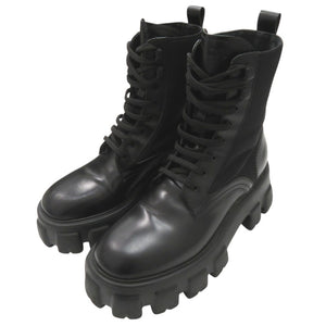 美品 プラダ モノリス Re-NYLON コンバットブーツ ナイロン レザー ブラック 0438【中古】PRADA