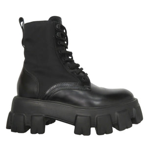 美品 プラダ モノリス Re-NYLON コンバットブーツ ナイロン レザー ブラック 0438【中古】PRADA