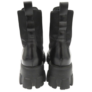 美品 プラダ モノリス Re-NYLON コンバットブーツ ナイロン レザー ブラック 0438【中古】PRADA