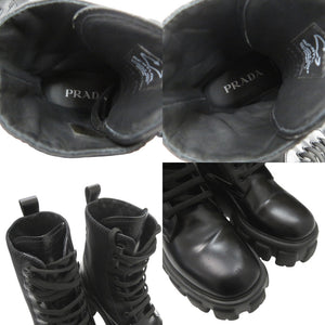 美品 プラダ モノリス Re-NYLON コンバットブーツ ナイロン レザー ブラック 0438【中古】PRADA