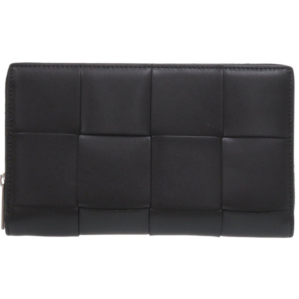 新品同様 ボッテガヴェネタ ラウンドファスナー レザー ブラック 長財布 黒 0439【中古】BOTTEGAVENETA