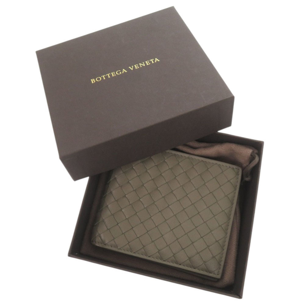 未使用品 ボッテガヴェネタ イントレチャート レザー グレー 二つ折り財布 札入れ 0447【中古】BOTTEGAVENETA