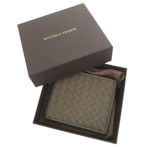 未使用品 ボッテガヴェネタ イントレチャート レザー グレー 二つ折り財布 札入れ 0447【中古】BOTTEGAVENETA