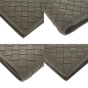 未使用品 ボッテガヴェネタ イントレチャート レザー グレー 二つ折り財布 札入れ 0447【中古】BOTTEGAVENETA