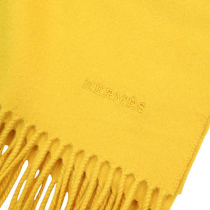 新品同様 エルメス ロゴ刺繡 カシミヤ イエロー マフラー 黄 0452【中古】HERMES