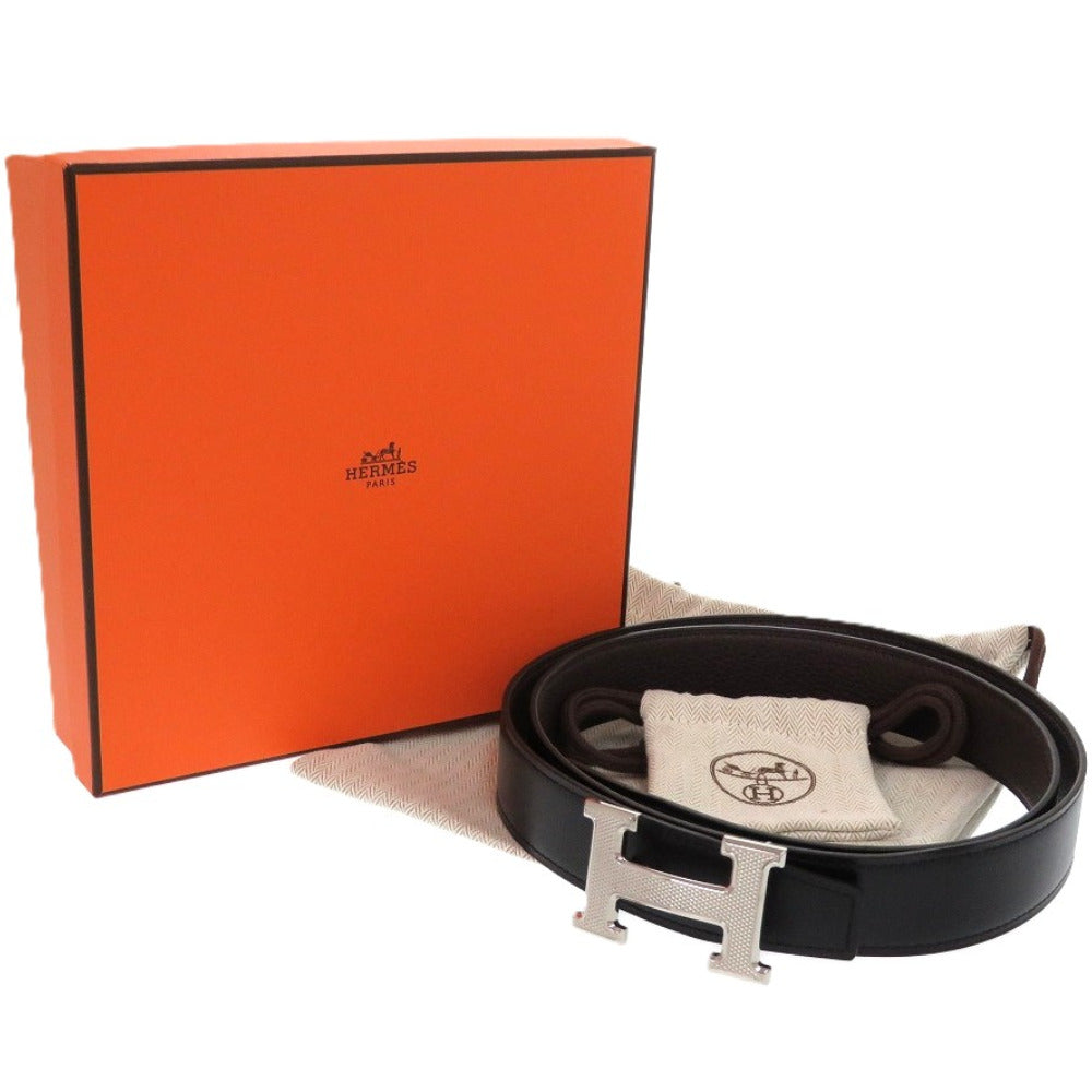 新品同様 エルメス Hギヨシェ リバーシブル コンスタンスH レザー ブラック B刻印 黒 ベルト 0487【中古】HERMES
