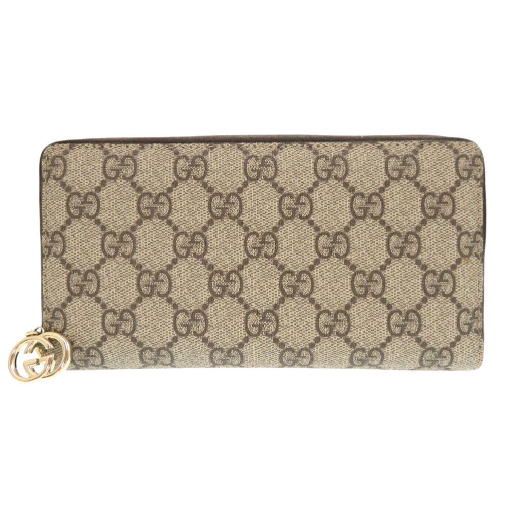 美品 グッチ GGスプリーム 307982 ベージュ ラウンドファスナー 長財布 0498【中古】GUCCI