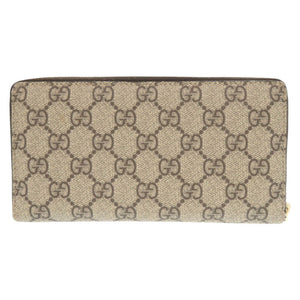 美品 グッチ GGスプリーム 307982 ベージュ ラウンドファスナー 長財布 0498【中古】GUCCI