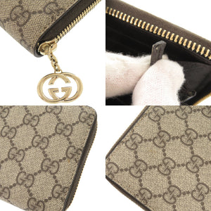 美品 グッチ GGスプリーム 307982 ベージュ ラウンドファスナー 長財布 0498【中古】GUCCI