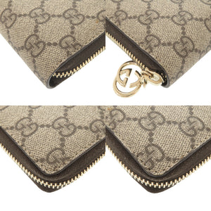 美品 グッチ GGスプリーム 307982 ベージュ ラウンドファスナー 長財布 0498【中古】GUCCI