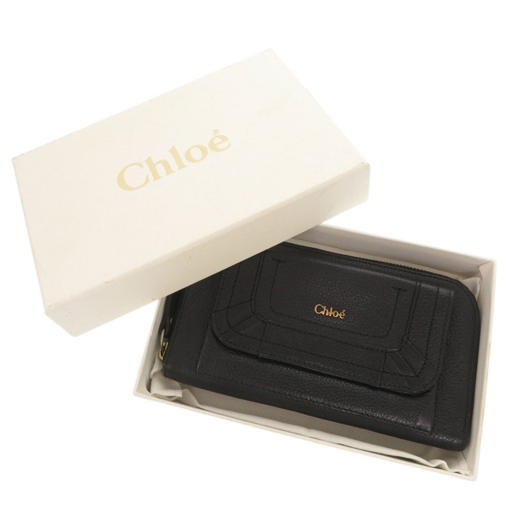 美品 クロエ パラティ レザー ブラック ラウンドファスナー 長財布 黒 0503【中古】Chloe