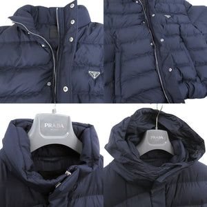 新品同様 プラダ クロップド テクニカルファブリック フード付き ダウンジャケット ネイビー 0513【中古】PRADA