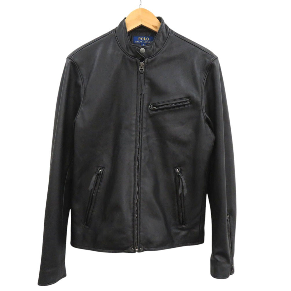 美品 ポロ ラルフローレン シングルライダースジャケット ラムレザー ブラック 0514【中古】POLO RALPH LAUREN