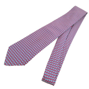 新品同様 エルメス H柄 シルク ボルドー 水色 ネクタイ 0546【中古】HERMES