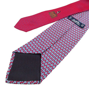 新品同様 エルメス H柄 シルク ボルドー 水色 ネクタイ 0546【中古】HERMES