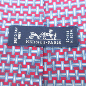 新品同様 エルメス H柄 シルク ボルドー 水色 ネクタイ 0546【中古】HERMES