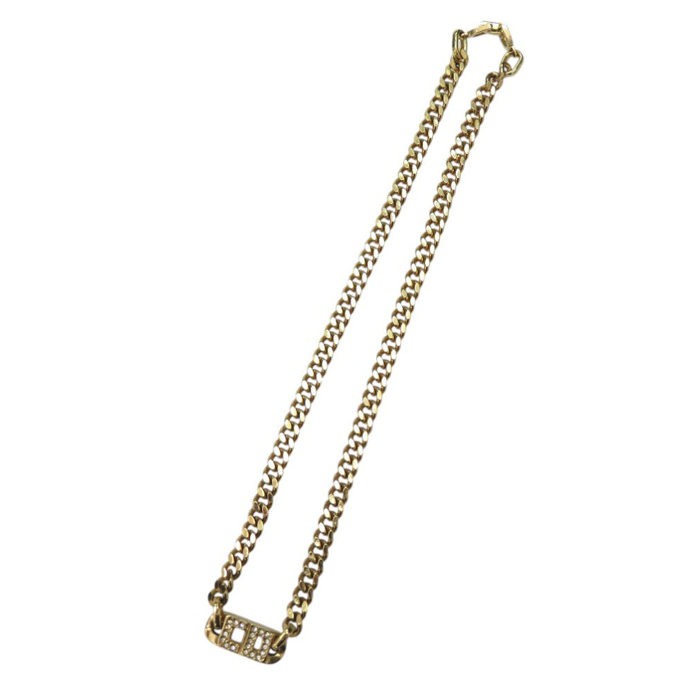 ディオール CDロゴ ネックレス ラインストーン 80s 90s ゴールド 0575【中古】Dior