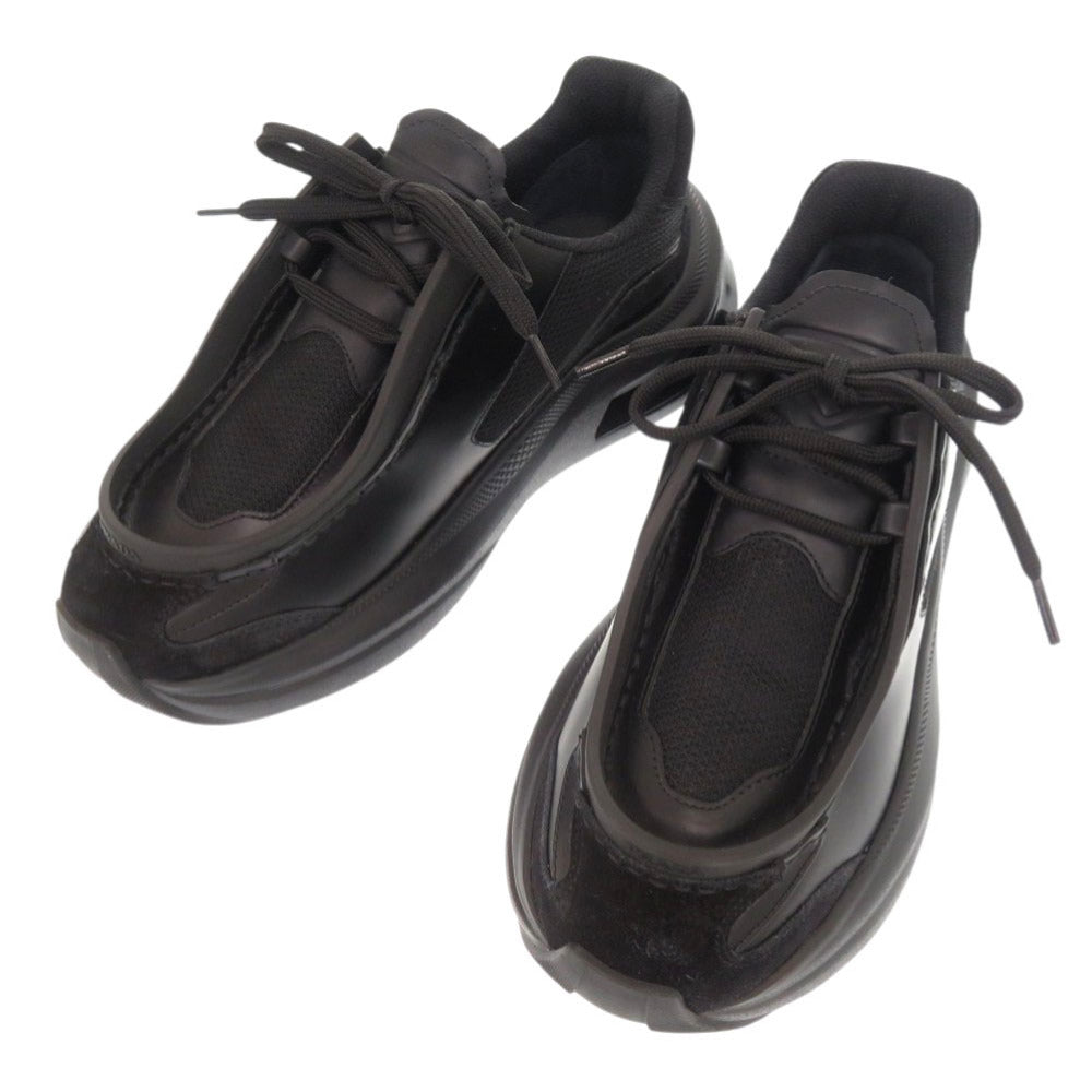 未使用品 プラダ システム 1E492N サイズ38 レザー スエード ブラック スニーカー 黒 0579【中古】PRADA