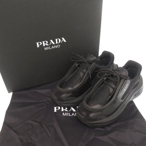 未使用品 プラダ システム 1E492N サイズ38 レザー スエード ブラック スニーカー 黒 0579【中古】PRADA