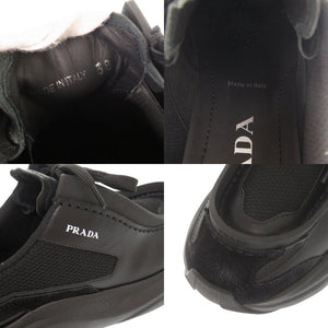 未使用品 プラダ システム 1E492N サイズ38 レザー スエード ブラック スニーカー 黒 0579【中古】PRADA