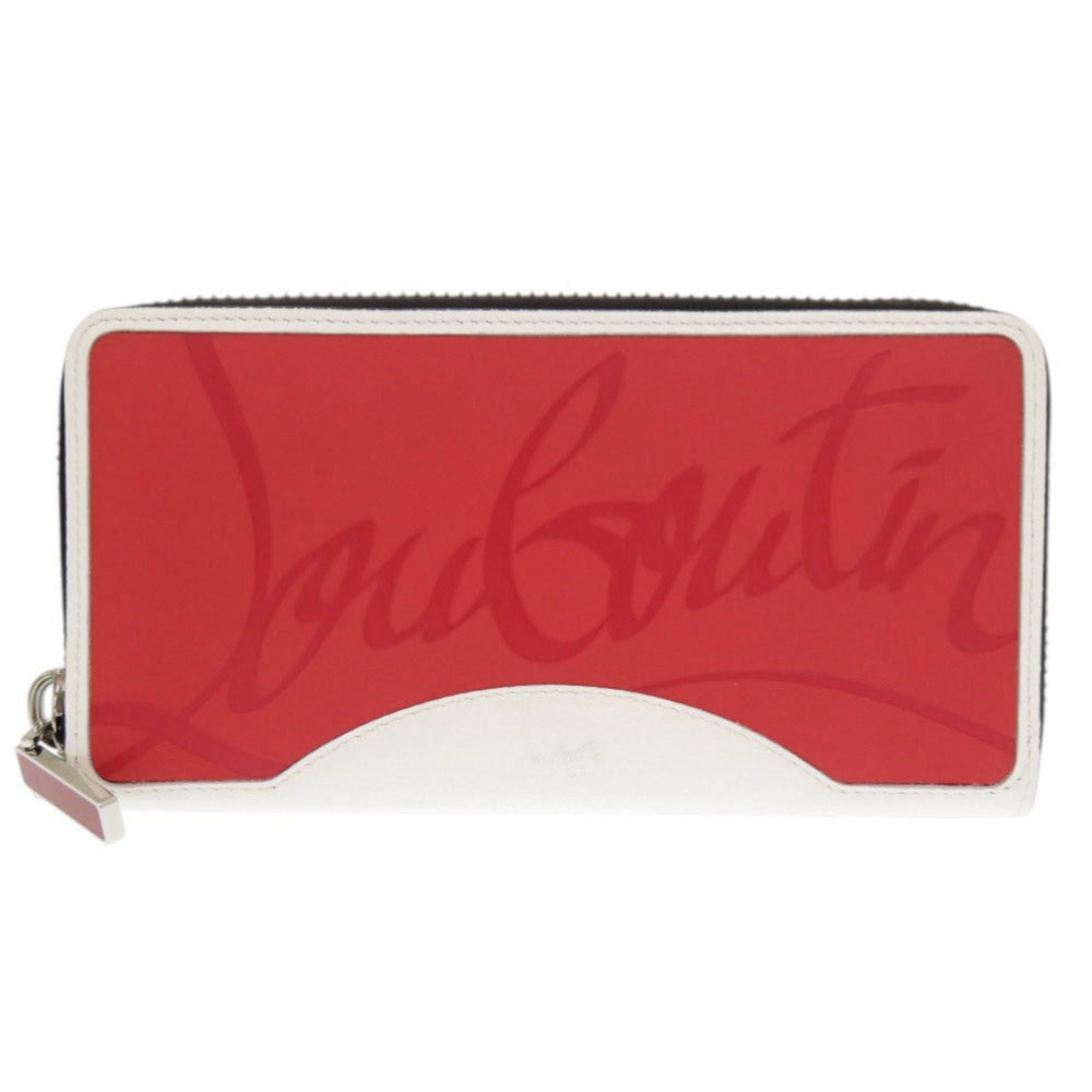 美品 クリスチャンルブタン Panettone レザー ホワイト レッド ラウンドファスナー 長財布 0588【中古】Christian Louboutin