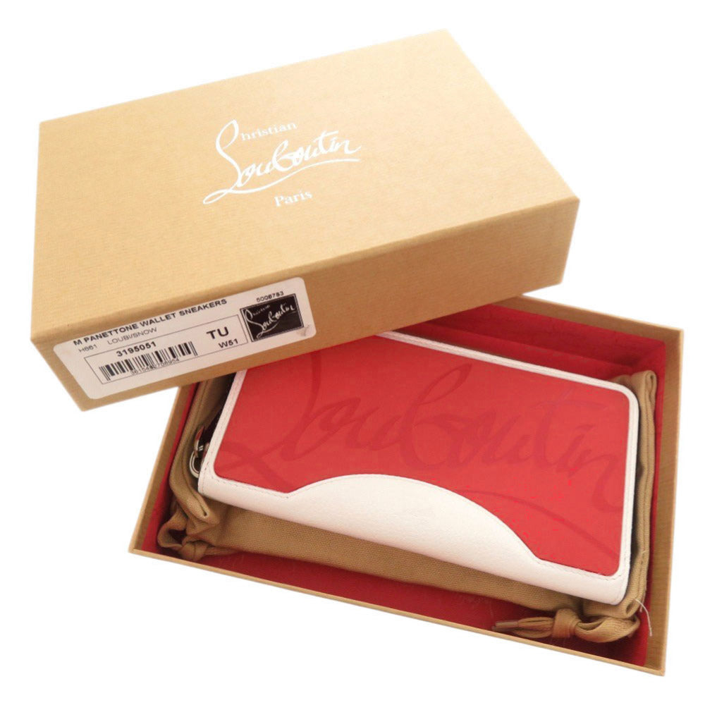 美品 クリスチャンルブタン Panettone レザー ホワイト レッド ラウンドファスナー 長財布 0588【中古】Christian Louboutin