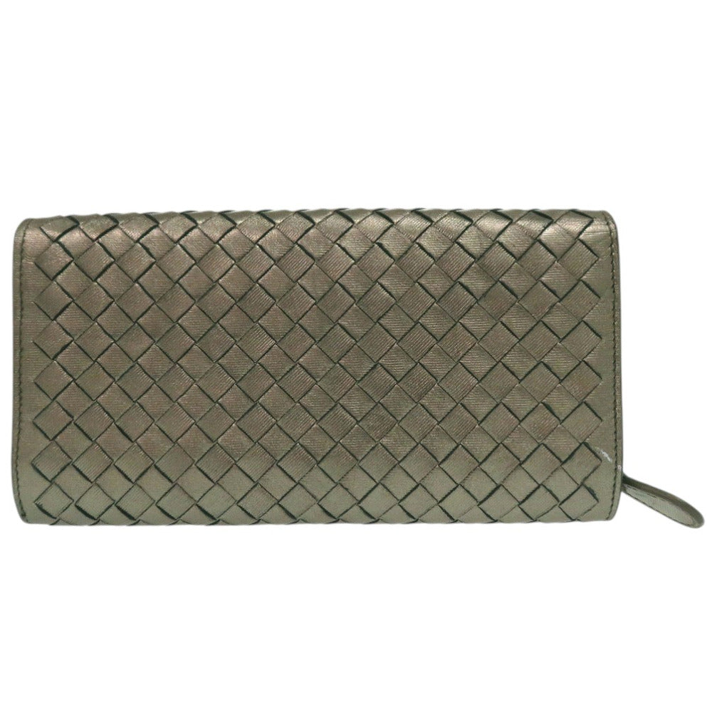 美品 ボッテガヴェネタ イントレチャート 長財布 レザー メタリックブラウン 0671【中古】BOTTEGAVENETA