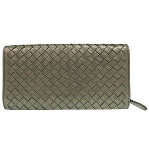 美品 ボッテガヴェネタ イントレチャート 長財布 レザー メタリックブラウン 0671【中古】BOTTEGAVENETA
