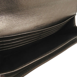 美品 ボッテガヴェネタ イントレチャート 長財布 レザー メタリックブラウン 0671【中古】BOTTEGAVENETA