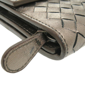 美品 ボッテガヴェネタ イントレチャート 長財布 レザー メタリックブラウン 0671【中古】BOTTEGAVENETA