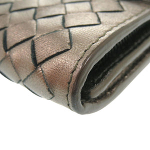 美品 ボッテガヴェネタ イントレチャート 長財布 レザー メタリックブラウン 0671【中古】BOTTEGAVENETA
